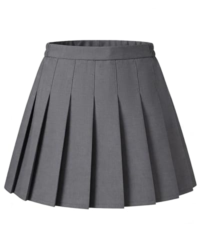TEMIRA Girls Grey Pleated Flared School Skirts with Shorts Elasticated High Waist Kids School Uniform Skater Skorts Age 8-9 Years