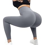LinRim Leggings de cintura alta para mujer, opacos, con control de abdomen, para deporte, yoga, gimnasio, gris, L