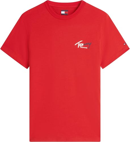 Tommy Jeans Herren T-Shirt Kurzarm Slim Sign Chest mit Logo, Rot (Ruby Red), XXL – Ansicht 5