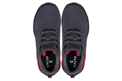 Image of CALTO Men's Invisible Height Increasing Elevator Shoes - Grey /Red Ultra Lightweight Sporty Sneakers - 2.8 Inches Taller - Q218 - Size 10 D(M) US