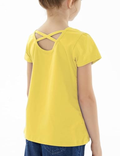 Image of Noomelfish Girls Criss Cross Back T-Shirts Short Puff Sleeve Tee Tops (5-12 Years)
