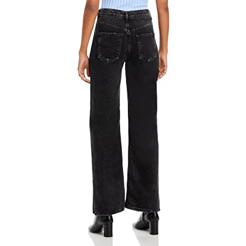Free People Womens Button Fly Front Slit Straight Leg Jeans Black 272