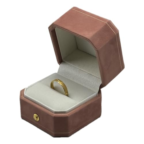 WHSLILR Pink Octagon Wedding Ring Box With Hinged Lid - Engagement Proposal Box With Gold Lace PRB001-Pink