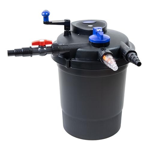 Pondlife CPF-10000 Druckteichfilter UVC 11 Watt, für Teiche bis 12000 Liter, Teichfilter mit Rückspülfunktion, 10000 L/h Fördermenge