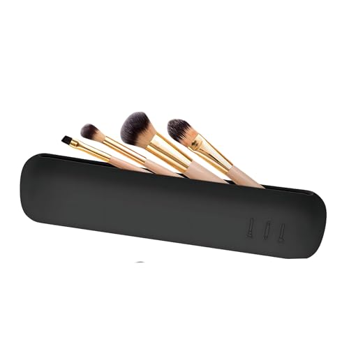 Image of Hian Silicone Makeup Brush Holder - Soft Magnetic Anti-Fall Organizer (26x6x2.5 cm, Black) | Keeps Brushes Clean, Secure & Tangle-Free | Ideal for Daily Use, Travel & Professional Makeup Storage