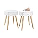 Set Di 2 Comodini Rotondi Con Cassetto WOLTU - Tavolini Da Salotto In Legno Bianco, 38x38x48 Cm