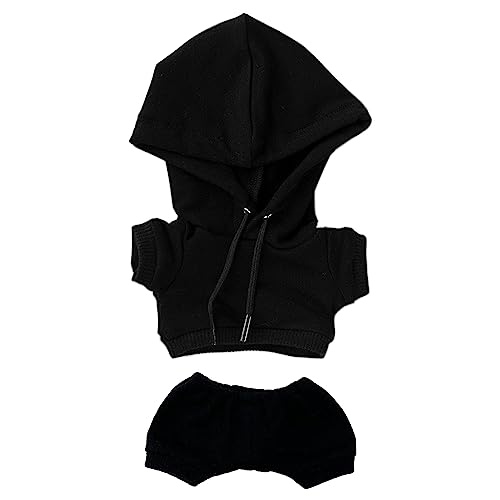 Image of niannyyhouse 20cm Plush Doll Clothes Elastic Solid Sportswear Suits Hoodie Pants Soft Stuffed Plush Toy Dress Up Accessories (Black, 20cm)