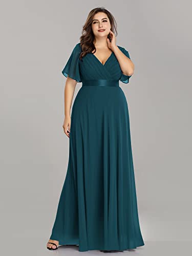 Ever-Pretty Women's Plus Size Ribbon Waistline Chiffon Mother Of Bride Dress Wedding Guest Dress Formal Teal Us20 #TOP3