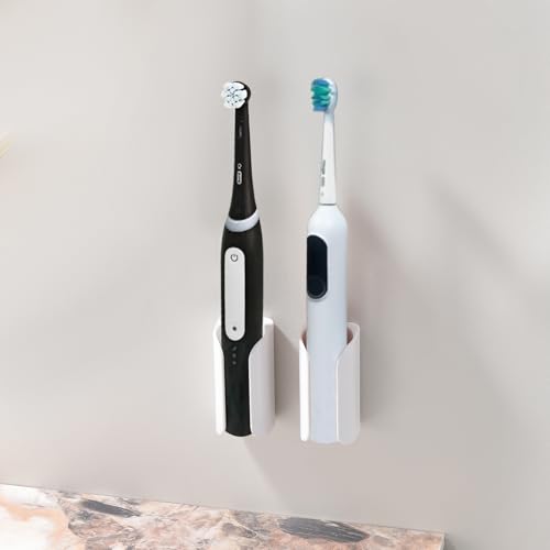 HAVICATO Electric Toothbrush Holder for Bathroom Wall-Mounted Toothbrush Stand with Self-Adhesive Compact Bathroom Caddy for Electric Toothbrushes (White-2pcs)