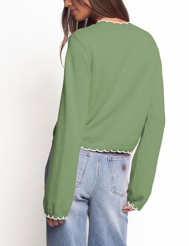 Women's Lightweight Button-Up Cardigan with Scallop Trim - Cozy 2025 Crewneck Long Sleeve Knit Sweater2