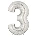 Large Balloon Number 3 Silver Mega-Loon Party Balloon 40 Foil (Mylar) Balloon