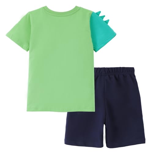 Image of HILEELANG Toddler Boy Summer Short Clothes Sets Cotton Crewneck Tees Shorts Pocket Adjustable Knite Shorts Playwear Sets