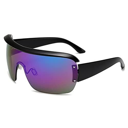 HPIRME Lunettes de soleil de sport femmes une pièce masque surdimensionné forme visière lunettes de soleil hommes lunettes coupe-vent à dessus plat, 1, taille unique