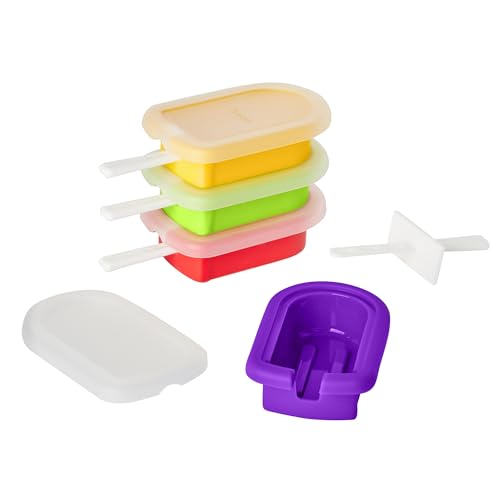 Tovolo Silicone Popsicle Molds with Sticks (4-Pack, Classic) - Reusable Ice Pop Molds for Homemade Flavored Ice Pops & Frozen Snacks - Stackable Popsicle Maker with Lid, Dishwasher Safe & BPA-Free