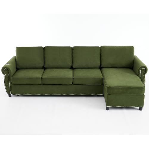 Image of ERYE L-Shaped Reversible Sectional Sofa with Pull Out Queen Memory Mattress Sleeper Bed, 2-in-1 L-Shaped Corner Sectional Couches W /Wireless Charging, Storage Chaise Lounge