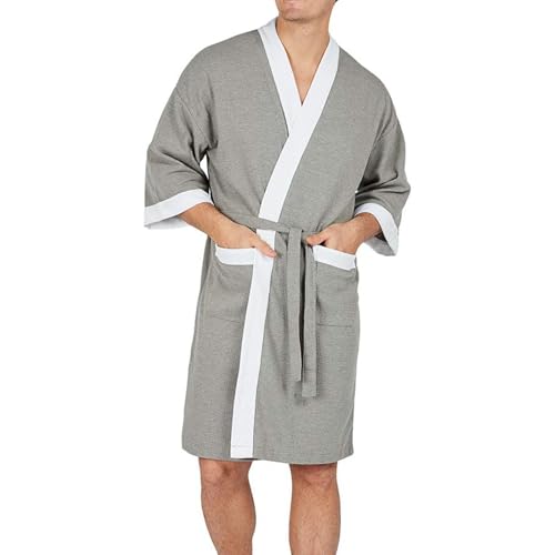 CRETUAO Peignoir de Bain Homme ete Légère, 100% Coton Robe de Chambre Chic Homme Leger Kimono Sortie de Bain Absorbant l'eau Respirant Yukata Homme pour...
