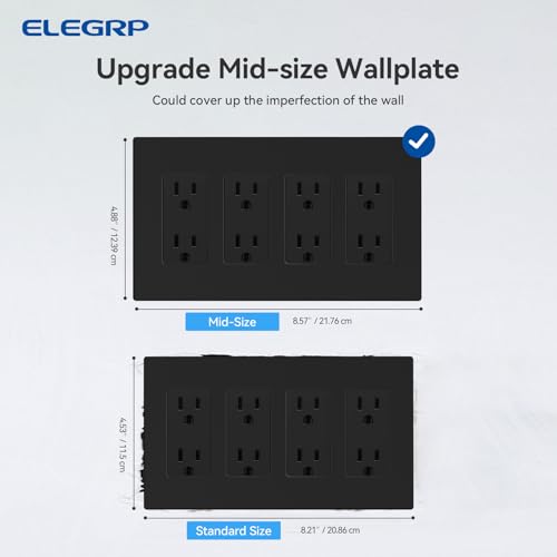 Image of ELEGRP 4-Gang Screwless Decorative Wall Plates, Mid-Size Unbreakable Thermoplastic Faceplate Cover for Decorator Receptacle Outlet Switch, UL Listed (2 Pack, Matte Black)