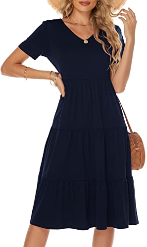 Image of Berydress Women's Casual Summer Tiered Midi Dress 2026 V Neck Boho Sundress