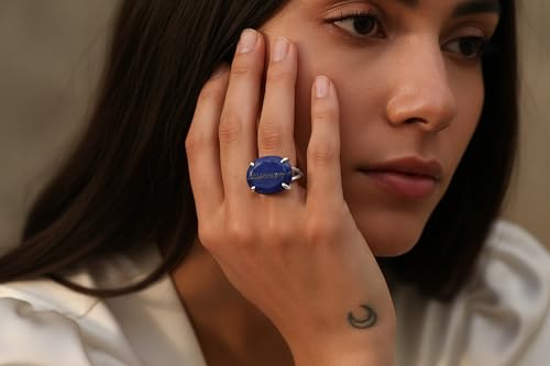 Bague lapis lazuli coupe ovale anti-ternissement en argent