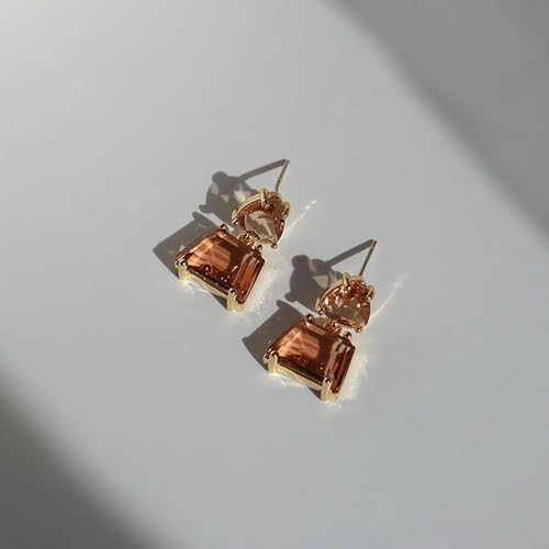 Brown Crystal Earrings for Women Clear Rhinestone Earrings Geometric Amber Color Stud Earrings Hypoallergenic Natural Crystal Earrings Trendy Jewelry Gift (A.) by NORLSO - Image 5