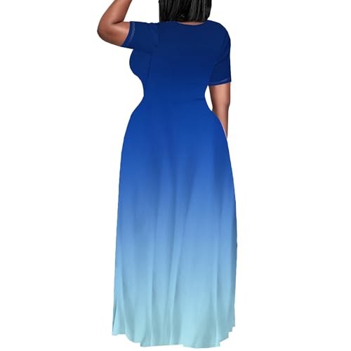 Image of PinkPatty Women's Plus Size Maxi Dresses Short Sleeve Sundress Summer T-Shirt Beach Long Dress with Pockets