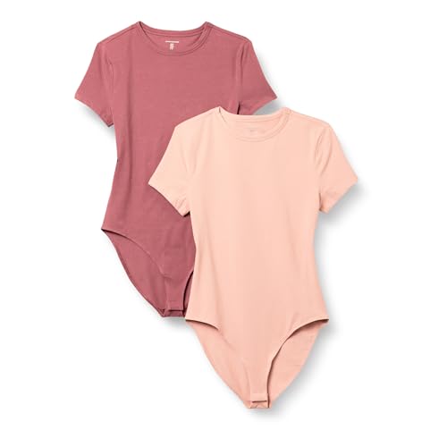 Amazon Essentials Body Tipo Camiseta de Corte Entallado en Punto de algodón elástico Mujer, Pack de 2, Ciruela/Rosa Magenta Viejo, XL
