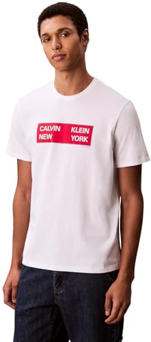 Calvin Klein Uomo T-Shirt Maniche Corte Box Graphic Tee Regular Fit, Bianco (Brilliant White), M