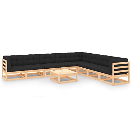 Snsowed Muebles de jardín 9 Piezas, Muebles Jardin Exterior, Set De Jardin Exterior, Conjunto Sofa Exterior Jardin, Sofá Exterior Terraza,Cojines Gris Antracita Madera Pino