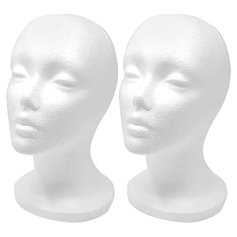 CHIVENIDO Styrofoam Wig Head - 2PCS Female Foam Mannequin Head Stand and Holder for Style, Model and Display Hair, Hats and Hairpieces, Mask for Home, Salon and Travel Cover