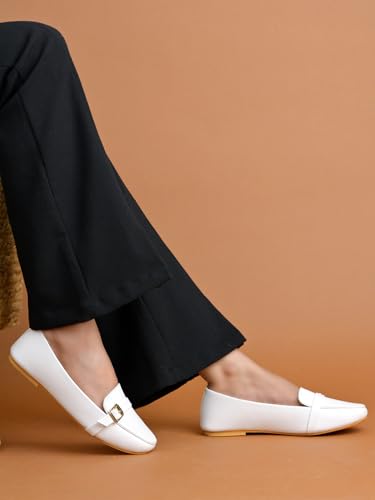 Image of Shoetopia Women's Elegant Bow Ballet Flats Designer Pattern Slip-On Shoes with Metal Buckle Accent & Comfort Sole
