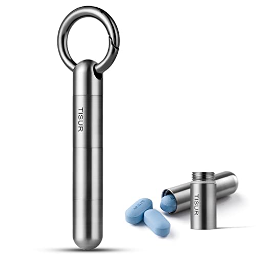 Image of TISUR Small Keychain Pill Holder, Titanium Pill Case Waterproof Pill Fob for Travel Purse Pocket, Portable Pill Container Box Pill Organizer Tube | Waterproof Pill Fob,Portable Pill Box Container,Purse Pill Organizer Tube