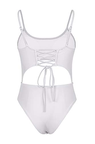 Image of Meyeeka Womens Scoop Neck Cut Out Front Lace Up Back High Cut Monokini One Piece Swimsuit