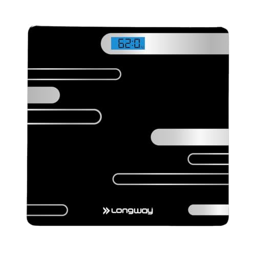 Image of Longway Weight Machine for Home | Digital Bathroom Scale for Human Body Weight Measurement | Extra Thick Tempered Glass with LCD Display | 3 Years Warranty (Black | Max Weight 180Kgs | Power