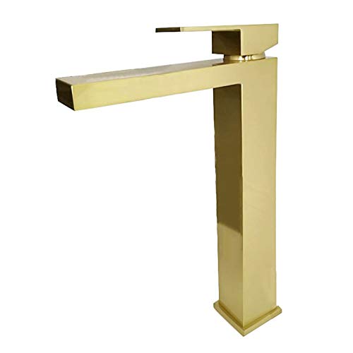 Mitigeur lavabo or brossé carré au design moderne haut de gamme pour salle de bain chic