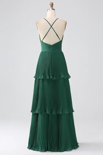Tiered Chiffon Bridesmaid Dresses for Women Ruffles A-line V-Neck Long Formal Evening Gowns4