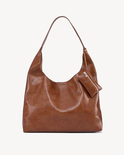 Image of NEWBELLA Women's Hobo Purse - Faux Leather Shoulder Bag & Tote Handbag, Spacious Work Bag for Commute & Daily Use (Brown Hobo)