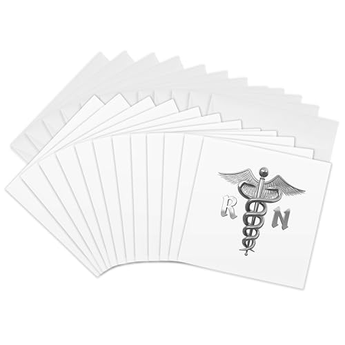 Cartes de vœux Caducée d'Hermès 3dRose lot de 12 au format carré 15x15 cm