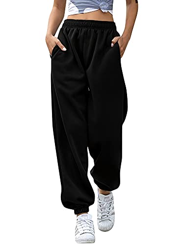 Love My Fashions Women's Joggers Plain Gym Sport Sweatpants Winters Tracksuit Jogging Bottoms Casual Baggy Pants Elastic Waist Cuffed Trousers with Pockets Black