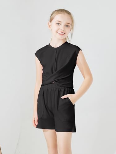 Image of Girls Clothing 2 Piece Summer Set Short Sleeve Tops Shirts Baggy Shorts with Pockets Fashion Outfits for Kids