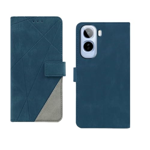Image of amazon basics Vivo T5 Pro 5G Flip Cover | Card Pockets Wallet & Stand | Flip Cover for Vivo T5 Pro 5G (Blue with Grey)