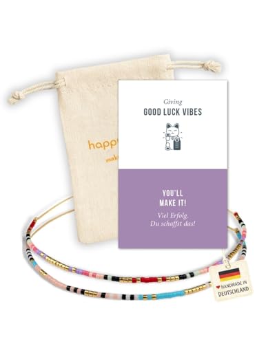 happymaker - Armbänder für Frauen und Mädchen, 2 Armbänder aus Miyuki Perlen mit Geschenkkarte - Good Luck Vibes - und Geschenkverpackung, Mutmacher Geschenk Frauen, handgefertigt
