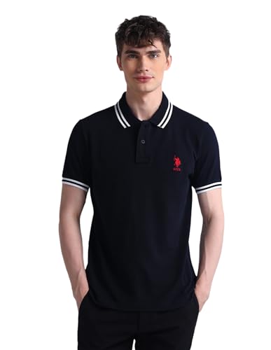 Image of U.S. Polo ASSN. Solid Slim Fit Polo T Shirts for Men - 100% Cotton, Half Sleeves Mens Tshirt