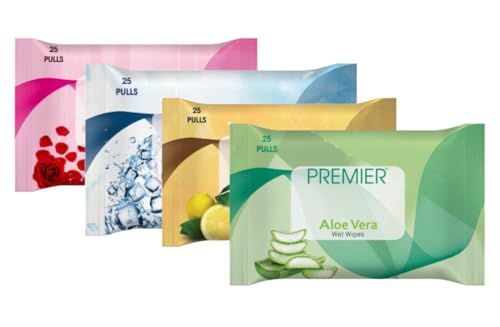 Image of Premier Wet Wipes for Face (100 Sheets) | 25 Pulls per Pack | Pack of 4 Assorted | Soft, Skin-Friendly, Alcohol-Free | Perfect for Home, Travel & Office | Cleans & Hydrates for Instant Freshness