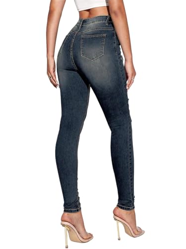 Image of KUNMI Women's Ripped Skinny Jeans Distressed Stretchy Denim Pants