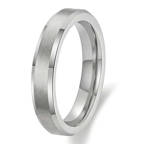 HXNIBATSAR 4mm 6mm 8mm Stainless Steel Wedding Band Ring For Men Women-Available in Black,Gold and Silver Matte Finish&Polished Beveled Edges Comfort Fit Size 5-12 (4mm-Silver, 5) - image 1