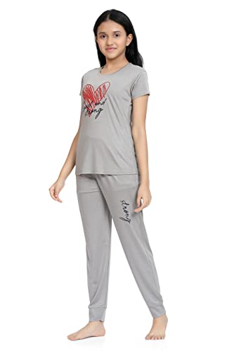 Image of Kids Night Suit for Girls - Cotton Set of Pyjama & T-Shirt Sleepwear - Lightweight & Comfortable Night Wear for Kids