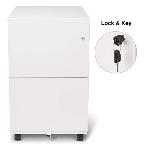 Aurora Modern Soho Design 2-Drawer Metal Mobile File Cabinet With Lock Key/Fully Assembled, White #TOP1