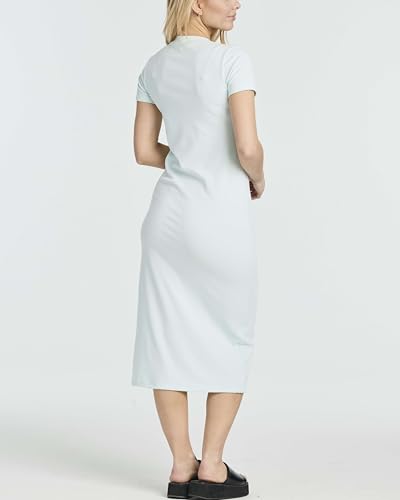 Image of Real Essentials 3 Pack: Women's Ribbed Jersey Crew Neck Short Sleeve Midi Length Dress with Side Slit