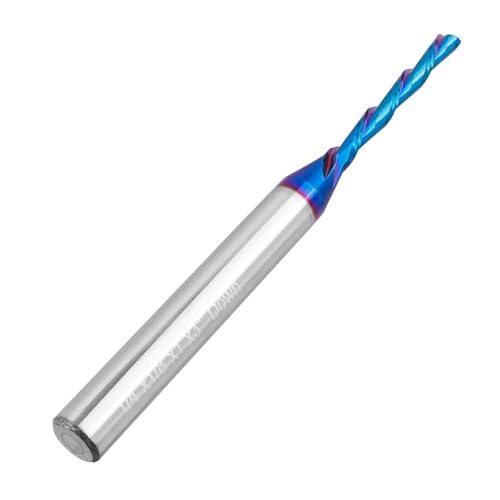 Image of Mesee 2 Flute Spiral Dowcut Router Bit 1 /4 Inch Shank Flat Nose End Mill CNC Router Bit Nano Blue Coat Carbide Milling Cutter for Wood Mortises Carving Engraving - 1 inch Cutting Length, 1 /8 inch Cutting Dia