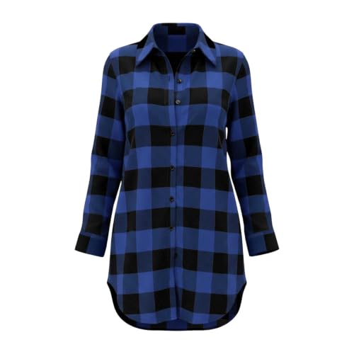Plaid Shirts for Women Casual Button Down Shackets Business Blouse Top (US, Alpha, Large, Regular, Regular, Blue) - image 7